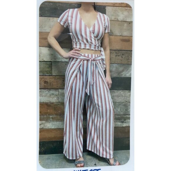 lStriped Wrap Tie Palazzo Pants By Rewash White & Red Womens Size xl - Picture 1 of 4